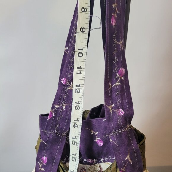 Vintage-Inspired Floral Drawstring Bag With Purple & Green Accents Cottagecore - Picture 9 of 11